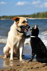 cat and dog animal friends happiness pure friendship 