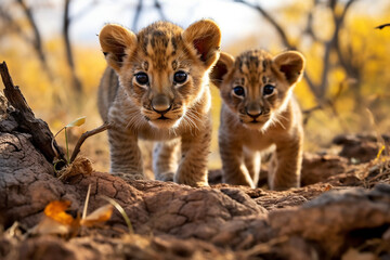 Obraz premium lion cub in the grass