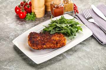 Tasty roasted breaded meat schnitzel