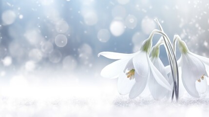 Obraz na płótnie Canvas Delicate Snowdrop Flower in forest Background. Hello first Spring easter flowers. White Snowfall Beautiful blooming snowdrop flowers. for postcards, posters and wallpapers.