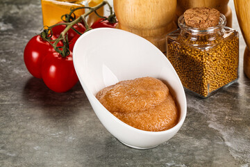 Cod fish roe snack in the bowl