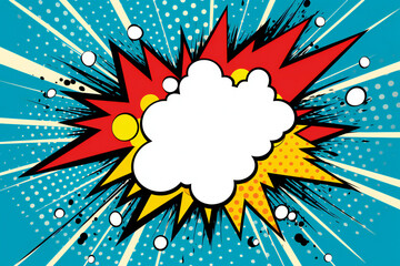 Obraz premium comics pop art style boom sign frame in bright colors, superhero party theme