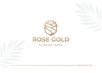 Abstract rose flower logo design can be used as symbols, brand identity, icons, or others. Gold logo inspiration. Color and text can be changed according to your need. Luxury logo design inspiration.