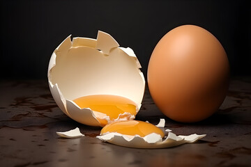 Broken  chiken egg with yolk, 3d illustration,  generated ai