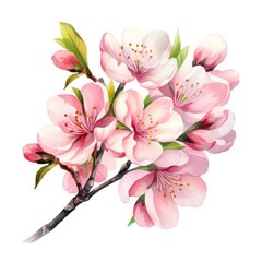 Watercolor cherry blossom branch isolated on white background. Hand drawn illustration, Watercolor cherry blossom. Vector illustration isolated on white background, AI Generated