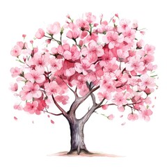 Obraz premium Cherry blossom tree isolated on white background. Watercolor illustration, Watercolor cherry blossom. Vector illustration isolated on white background, AI Generated