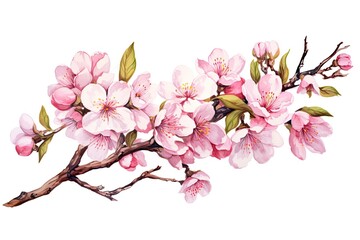 cherry blossom branch isolated on white background. watercolor illustration, Watercolor cherry blossom. Vector illustration isolated on white background, AI Generated