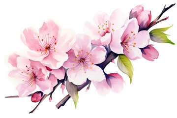 Obraz premium cherry blossom isolated on white background. watercolor illustration, Watercolor cherry blossom. Vector illustration isolated on white background, AI Generated