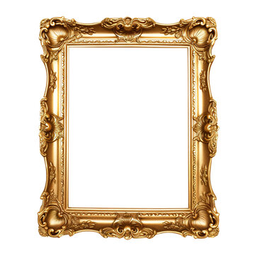 antique gold picture frame isolated on transparent background Remove png, Clipping Path