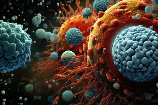 3d render of virus in abstract background. Virus cells close up, Witness the immune system's fight against pathogens in stunning imagery, AI Generated
