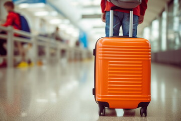 child hold baggage on airport terminal