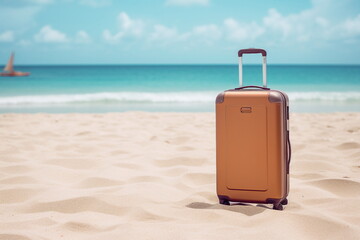 suitcase on sand sea beach