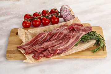Raw beef bacon for cooking