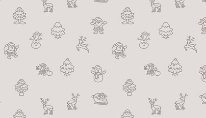 A Christmas-themed line art seamless pattern