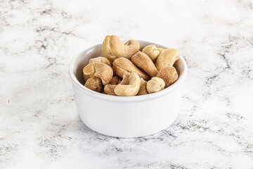 Cashew nuts heap in the bowl