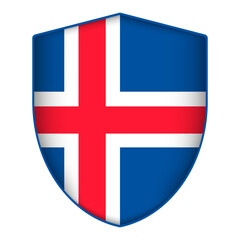 Obraz premium Iceland flag in shield shape. Vector illustration.