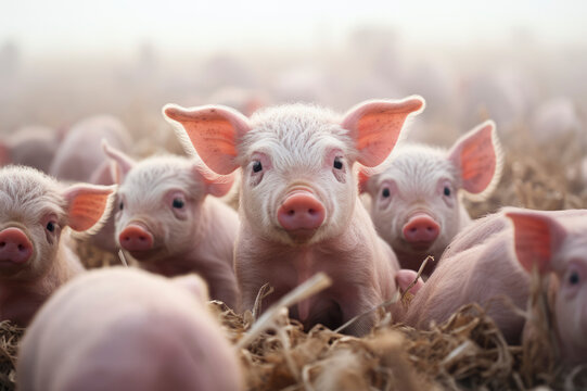 Group of pigs and piglets - Created with generative AI technology
