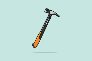 Carpenter Hammer Tool vector illustration. Carpentry and Construction working tools object icon concept. Hammer with orange plastic handle vector design on light blue background with shadow.