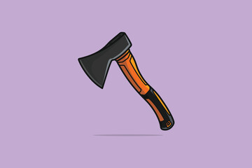 Ax hammer vector illustration. Carpentry and Construction working tools object icon concept. Forest and garden tree wood cutting ax hammer vector design with shadow on purple background.