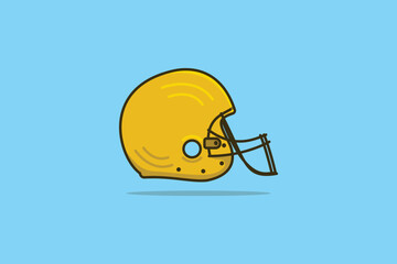 American Football Helmet vector illustration. Sport object icon concept. Rugby face helmet vector design. Sport logo icon. American yellow football helmet with shadow on blue background.