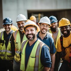 Group of smiling construction workers