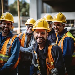 Group of smiling construction workers