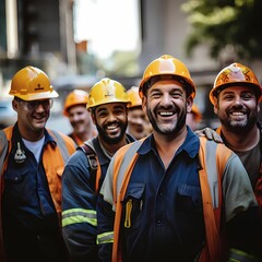 Group of smiling construction workers