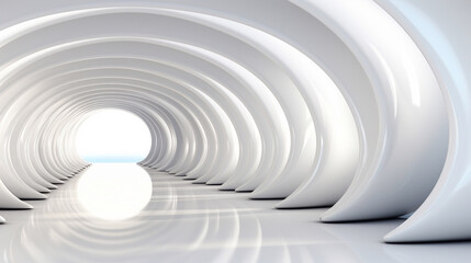 Fototapeta na wymiar Abstract blue and white illustration of a futuristic tunnel. 3d render, architecture, design. Background, wallpaper.