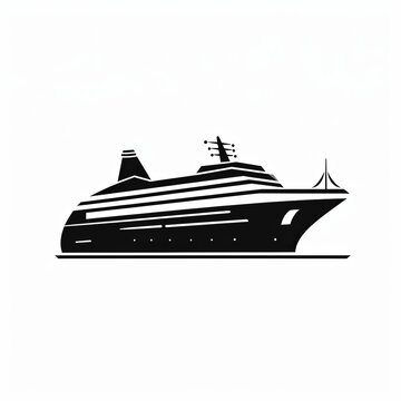 illustration of modern minimalist logo of a cruise ship black vector, Generative ai