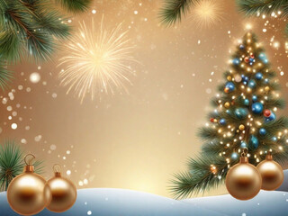 Fototapeta na wymiar christmas background with christmas tree and balls