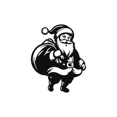 Happy Merry Christmas Santa Claus logo character vector. santa claus vector logo illustration in black and white color