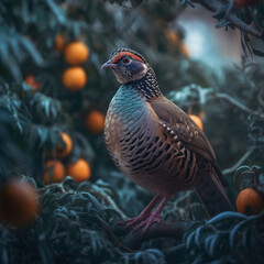 Obraz premium Patrridge in a pear tree, festive frosty snowy background