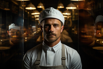 Fototapeta premium Michelin star chef with restaurant in the background