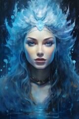 Portrait of beautiful goddess of water with blue eyes