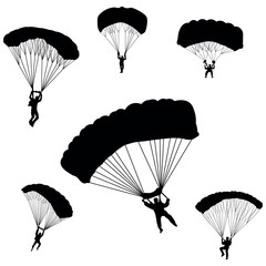  Parachute vector illustration silhouette set