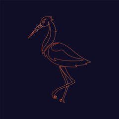 long-beaked heron line art