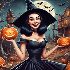 Cute cartoon pinup witch