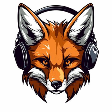 illustration of vector illustration of a fox with headphones, Generative ai
