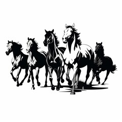 illustration of vector illustration of a herd of wild horses silhoue, Generative ai