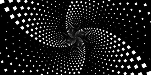 Swirling radial background. Black and white Halftone dotted background Pop art overlay texture.
