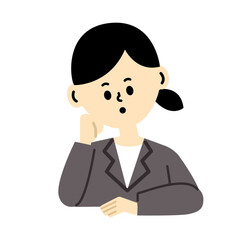 ビジネスパーソン　考える　困る　悩む　頬杖　女性　仕事　スーツ　イラスト	