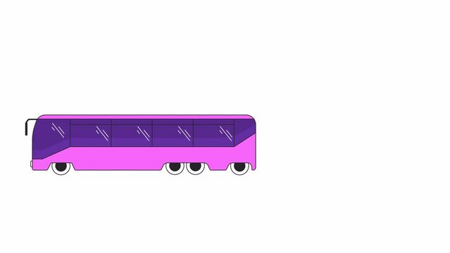 City bus public transport driving line 2D object animation. Tour bus for tourists sightseeing flat color cartoon 4K video, alpha channel. Auto transportation animated item on white background