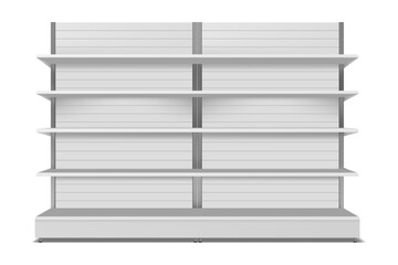 Gondola Shelving Front Display for Branding in Superstore, Blank Display Stand.  gondola  branding  supermarket  shelf  mockup © MisalStudio