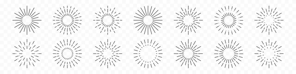 Round sunburst, line radial frame icon set - obrazy, fototapety, plakaty