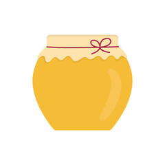 Flat icon honey jar with a bow isolated on white background. Vector illustration.