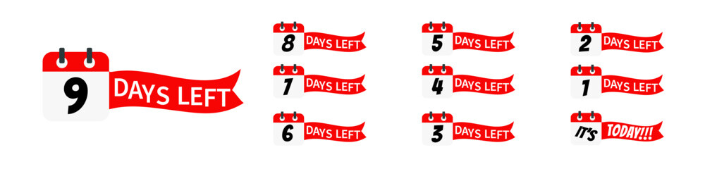 Countdown left set. Days to go. Flat vector illustration for marketing design eps10