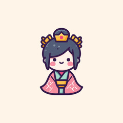 Cute chinese princess colorful Kokeshi doll hand-drawn logo