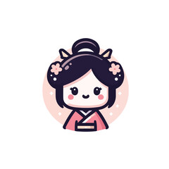 Cute chinese princess colorful Kokeshi doll hand-drawn logo