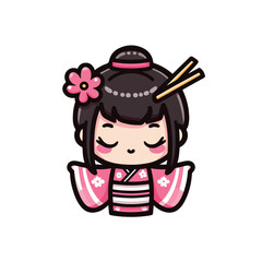 Cute chinese princess colorful Kokeshi doll hand-drawn logo