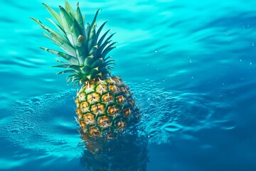 An AI illustration of a pineapple floating in the water next to another pineapple